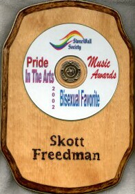 Skott Freedman's 2002 StoneWall Society Pride  In The Arts Award for Favorite Bisexual Musical Performer